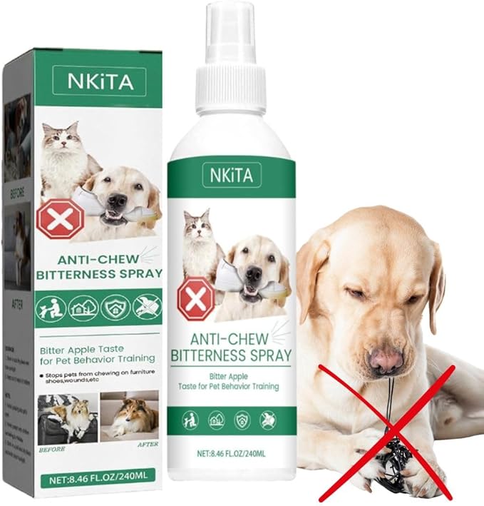 No Chew Spray for Dogs and Cats - 8 Fl Oz - Bitter Apple Spray to Keep Dogs from Chewing Things and Licking Paws - 2 in 1 Alcohol-Free Dog Training & Behavior Aids for Hot Spot and Furniture