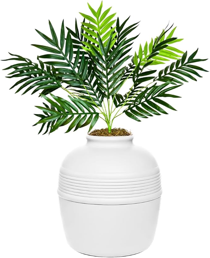 Good Pet Stuff Hidden Litter Box Planter, Decorative Cat Litter Enclosure with Carbon Filter, Artificial Plant, Easy Clean, Improved Design, Round Style, Base Kit, Classic White