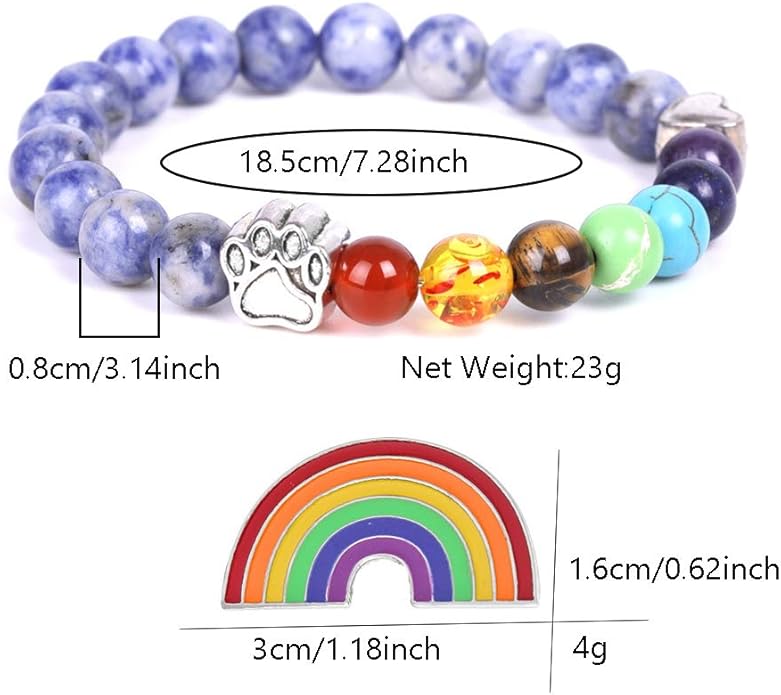 Pet Memorial Gifts, Rainbow Bridge Bracelet for Beloved Dog Cat, 8MM Mixed Color Bead 7 Chakra Memorial Bracelet for Women Men Who Lost Pets, Pet Sympathy Gift