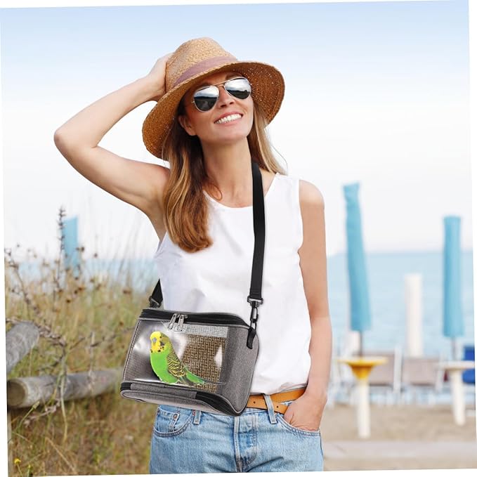 Parrot Carrier Bag with Crossbody Strap, Large Capacity Portable Bird Carrying Pouch for Outdoor Travel, Small Pet Birds Container in Gray