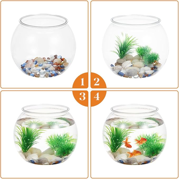 Totority Transparent Round Fish Bowl 8.66 Inch Durable PET Aquarium Tank, Shatterproof Desktop and Bookshelf Decor for Office, Home, Party & Carnival, Stylish Small Fish Tank for Betta & Goldfish