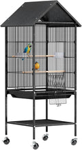 VINGLI Bird Cage with Wheels, 50 inch Wrought Iron Cage with Spire Roof, Bird Cages with Rolling Stand for Parrots, Cockatiels, Budgies, Lovebirds, Small/Medium Birds (50" H with Spire Roof)
