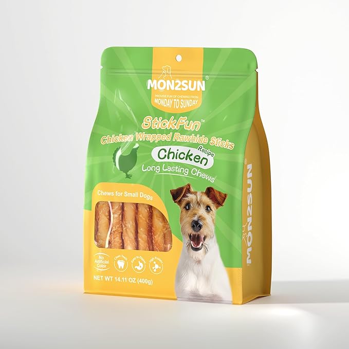 MON2SUN Dog Treats, Rawhide Twist Chicken Hide Sticks, Suitable for Puppy and Small Dogs, 5 Inch (Chicken, 14.11 oz)
