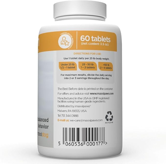 maxxipaws maxxicalm Natural Calming Supplement for Dogs (60 Tablets)