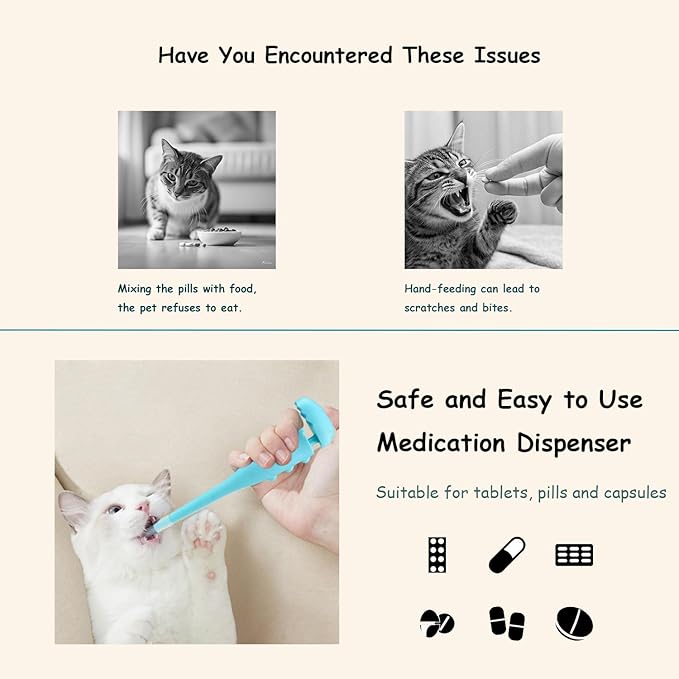 Cat Pill Shooter, Pet Pill Dispenser with 2 Silicone Tips, Medicine Pill Pusher for Cats, Puppies and Small Animals