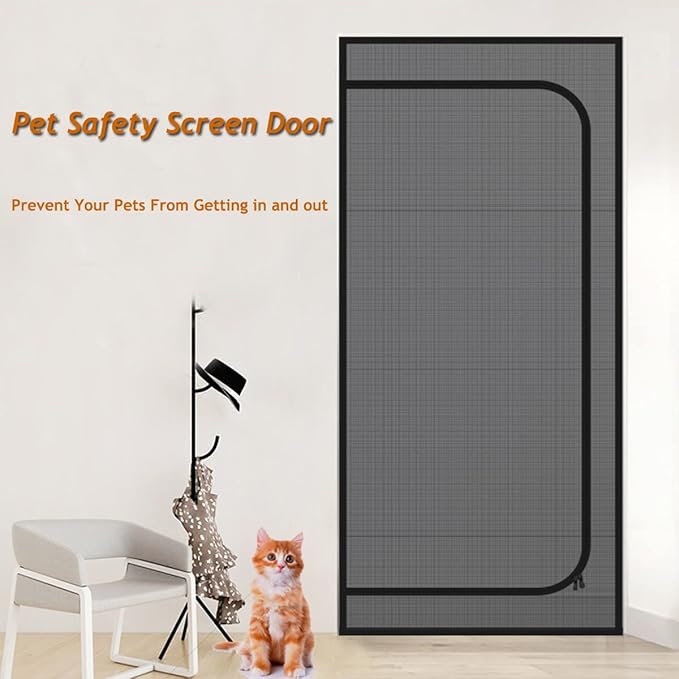 DOOREASY Pet Screen Door, Upgraded Cat Resistant Screen Door to Stop Cats Running Out, Easy Install Pet Door Mesh Screen with Zipper Closure, No Slightest Gap, Fresh Air in (Fits Doors Up to 36"x83")