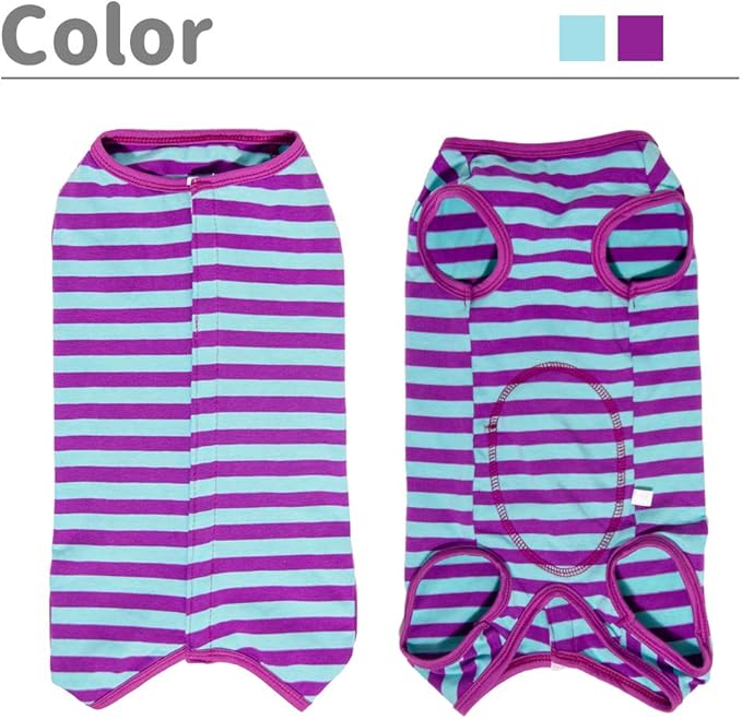 Dog’s Recovery Suit Post Surgery Shirt for Puppy, Wound Protective Clothes for Little Animals(Purple Blue Stripe-xs)