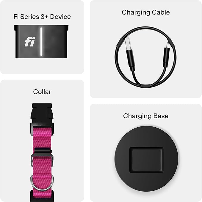 New Fi Series 3+ Smart Dog Tracker Collar [6 Month Membership Included] GPS Tracker for Dogs with Health & Behavior Monitoring, Escape Alerts, Waterproof, LED, Apple Watch Compatible (Pink, X-Small)