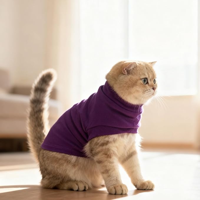 EXPAWLORER Soft Cat Sweater - Sweaters for Cats Only Warm Kitten Clothes, Fall and Winter Pet Coat Pullover Design, Fleece Sweatshirt Clothing Also for Puppy Small Dogs, Purple M