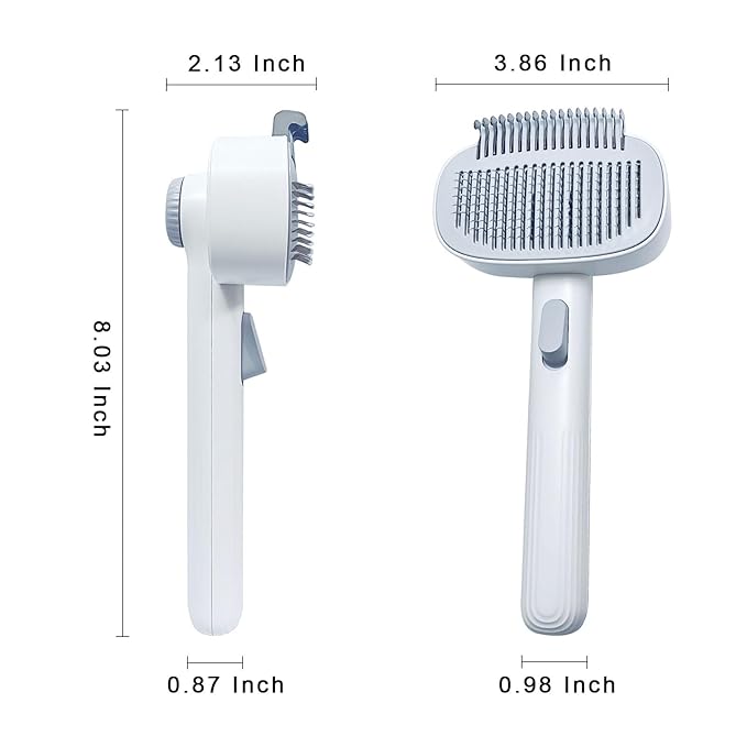 2-in-1 Dog & Cat Grooming Brush – Adjustable Deshedding Comb & One-Touch Clean | Skin-Safe Rake for Mats, Tangles, Shedding | Long/Short Hair Pets