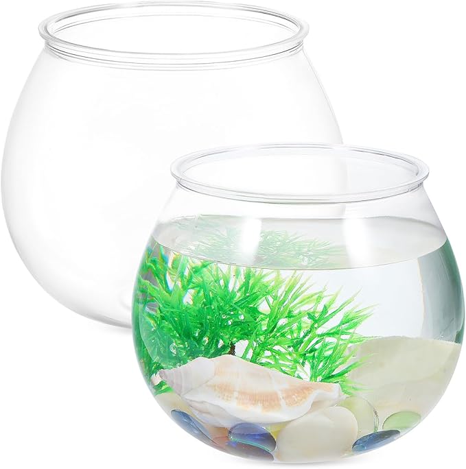2pcs Clear Plastic Fish Bowl Tanks Round Fish Tanks for Goldfish Decorative Vases for Centerpieces Compact Desktop Aquarium for Hydroponics and Floral Arrangements