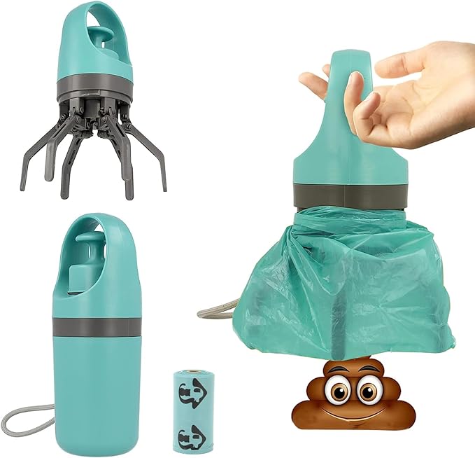 Dog Pooper Scooper, Portable No Touch Poop Scooper for Small Medium Large Dogs, Dog Waste Pick-up Cleaner with 15PCS Bag Attachment and Leak-Proof Waste Storage Container