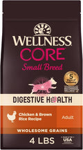Wellness CORE Digestive Health Small Breed Adult Dry Dog Food, Wholesome Grain Kibble, Sensitive Stomach, Natural, High Protein, Chicken Recipe, 4 lb Bag