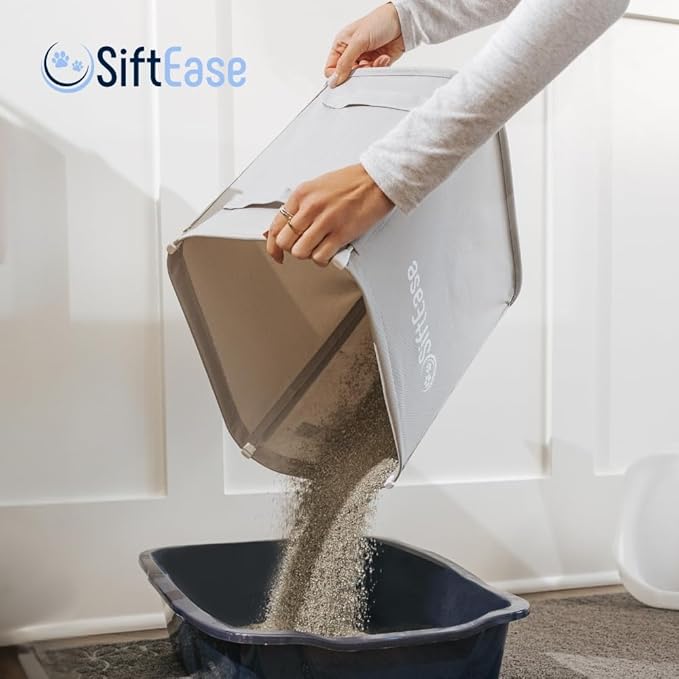 Cat Litter Sifter - SiftEase Litter Box Sifting, Fast & Easy Scoop Free Cleaner, Large Sifter with Bin for Longer Lasting Litter (Dark Grey)
