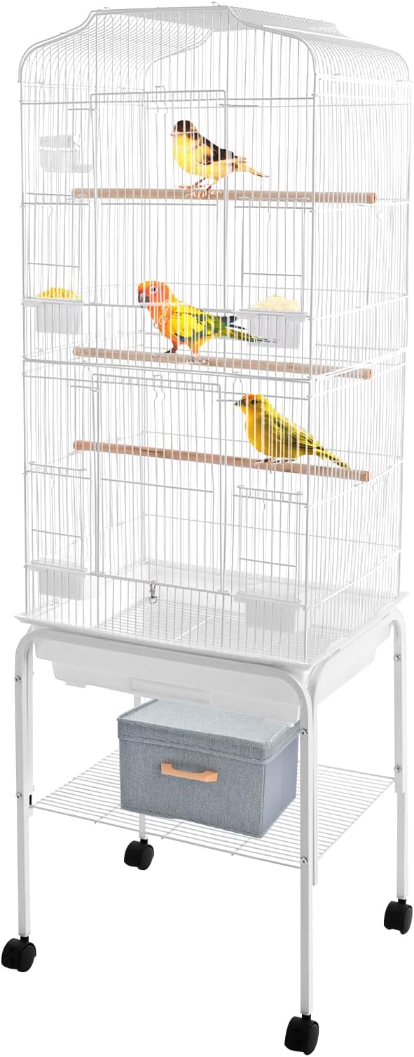 54 inch Large Parrot Bird Cage, Medium Small Bird Cage with Detachable Rolling Stand, Durable Wrought Iron Parakeet Cages for Parakeets Finches Canaries Lovebirds Cockatiels Budgies