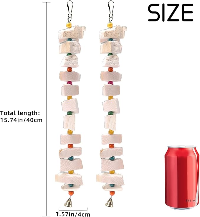 2 Pack Bird Toys, Parakeet Toys with Cuttlebone, Natural Cuttle Bone Bird Beak Grinding Stone & Parrot Chew Cuttlebone Cage Accessories with Bell for Budgie, Conure, Lovebird - 12 Pieces