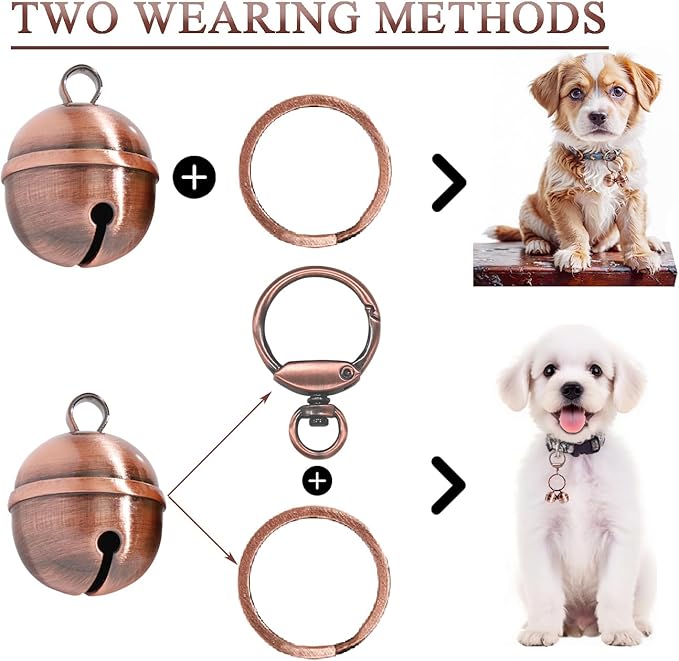 Copper Dog Bells for Collars with Quick-Release Clasp - Audible Safety Trackers for Medium to Large Dogs, Outdoor Collar Accessories(Glossy Copper)