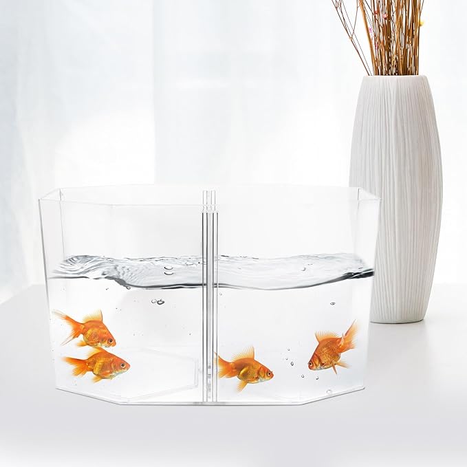 Toyvian Fish Breeding Tank Divider Box with High Transparency Double Compartment Octagonal Aquarium Incubation Box for Betta and Small Fish Isolation