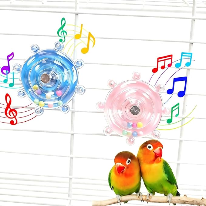 Bird Cage Spinning Toy for Parakeets & Cockatiels, 2 Pack Interactive Spinner Rattle Bird Toys, Cage Mounted Chew Toy for Canary Lovebirds Finches Small Birds Cage Accessories
