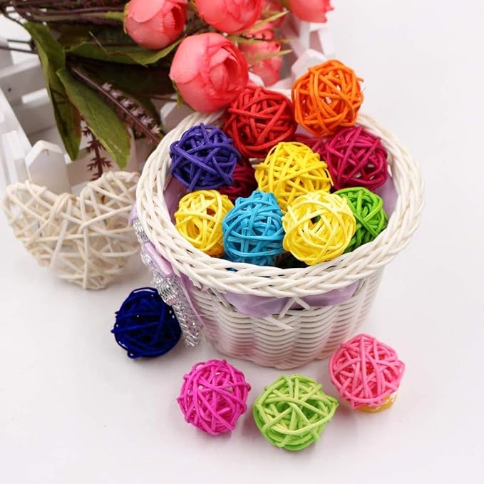 100 Pieces Wicker Rattan Balls Parrot Bird Toys Chewing Toys for Parakeet Budgie Cockatoo, Grapevine Ball for Birds, DIY Craft Party Wedding Multi-Colored (100 pcs, 1.18In)