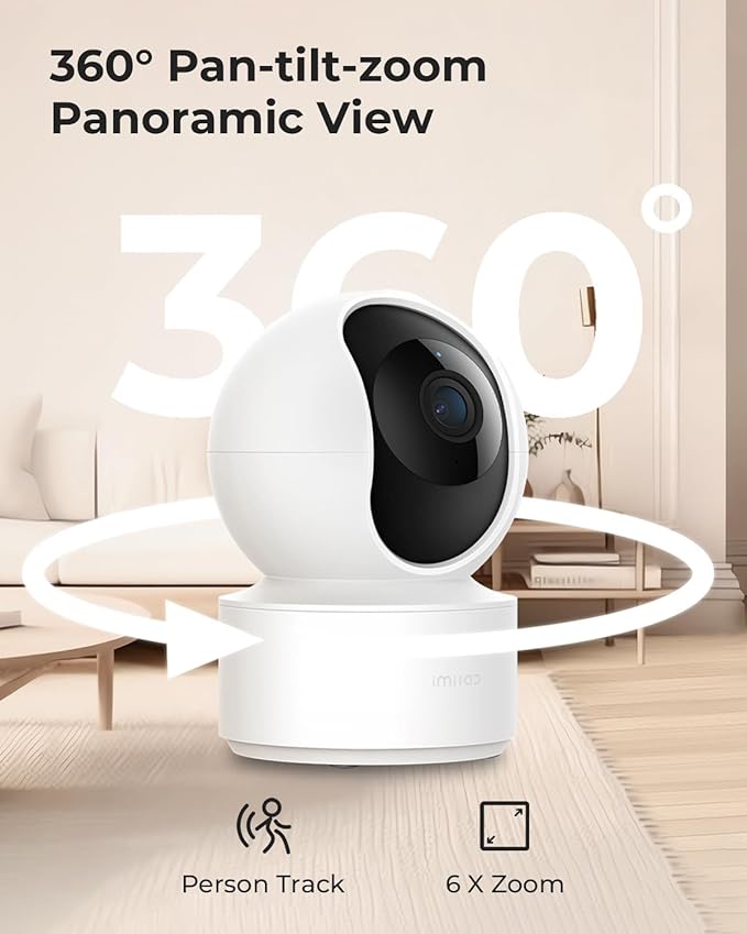 IMILAB C21 2.5K Security Camera Indoor, 360° View Room Camera for Bedroom, Dog Cat Cam w/Phone App, Indoor Cam for Baby Kids Pet Monitor, Night Vision, Two Way Audio, 2.4GHz WiFi, Local/Cloud Storage