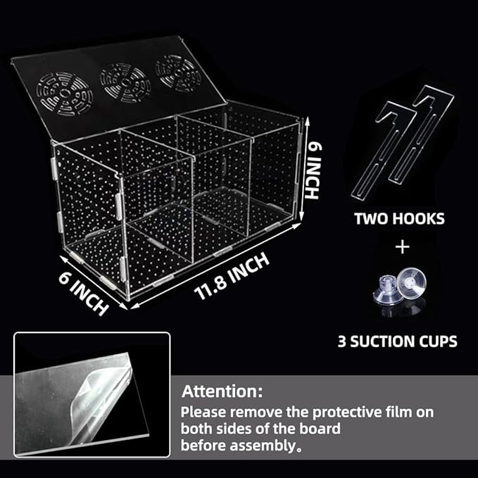 Fish Breeding Box, Acrylic Isolation Box Separator for Aquarium Hatchery Incubator with Suction Cups for Baby Fish Shrimp Clownfish (11.8 * 5.9 * 5.9 inch)