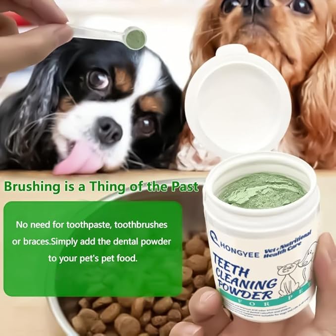 Dog Teeth Cleaning Powder 150g, Dog Breath Freshener, Effectively removes Tartar and Bad Breath, inhibits Plaque, Suitable for Dogs and Cats' Teeth Care Powder