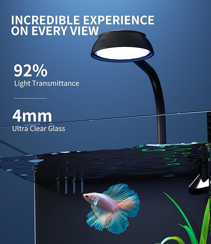 2 Gallon Fish Tank Aquarium Kit with Hidden Filtration, LED Light, Lid, Small Rimless Glass Betta Tank