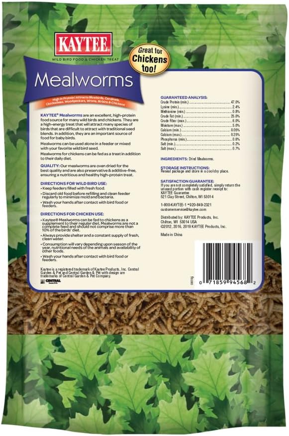 KayteeMealworms Wild Bird Treat, 7 oz, High Protein Oven-Dried for Bluebirds, Wrens, Robins, 2 Packs
