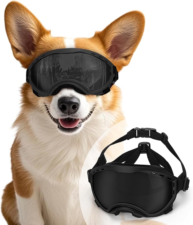 Dog Goggles for Large Dogs, Dog Sunglasses for Eyes Protection, UV Protection for Medium/Large Pet Outdoor, Windproof Anti-Fog Snowproof, Black
