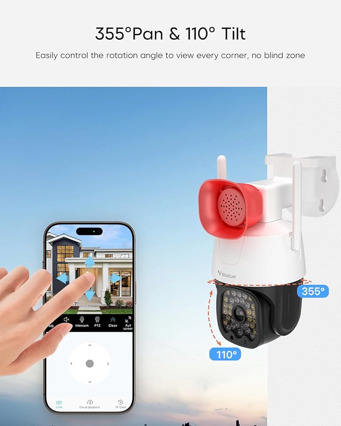 VSTARCAM 2K Smart Outdoor Surveillance Camera, AI Detection & Real-Time View