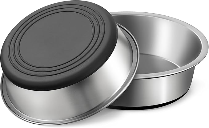 Stainless Steel Dog Bowls Set of 2, Anti Rust Metal & Non Slip Rubber Base, Heavy Duty Large Feeding Dishes, Food Grade BPA Free, Food and Water Bowl for Meduim Dogs (64oz, 8cup)