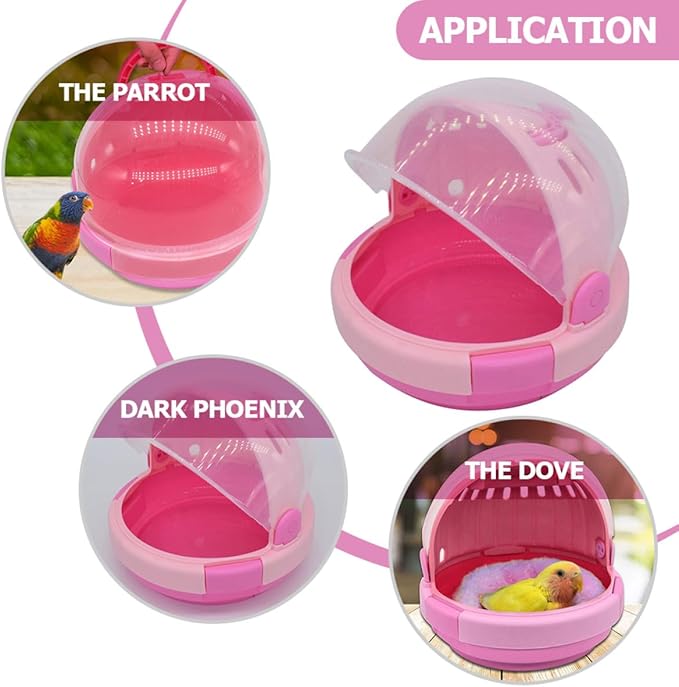 Portable Parrot Travel Cage Handheld Bird Carrier with Pink Plush Nest Small Lightweight Pet Birds Case for Parakeets and Young Parrots