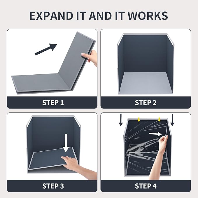 Aokeyee Cat Litter Box Enclosure Splash Guard, High Side All-Inclusive Waterproof, Gray Foldable Pet Litter Box Shield with 2 Hooks, Anti-Leakage, Dust Control, Easy to Clean