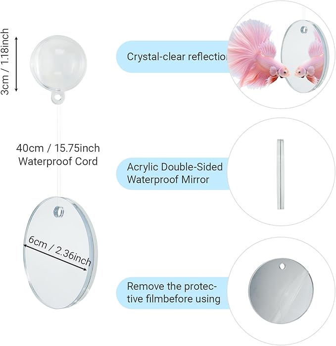 Betta Fish Toy Set: Betta Training Floating Mirror, Training/Feeding Ring, Spoon, and Resting Leaf. Promotes Exercise. Betta Toys, Resting & Feeding Kit(Red)