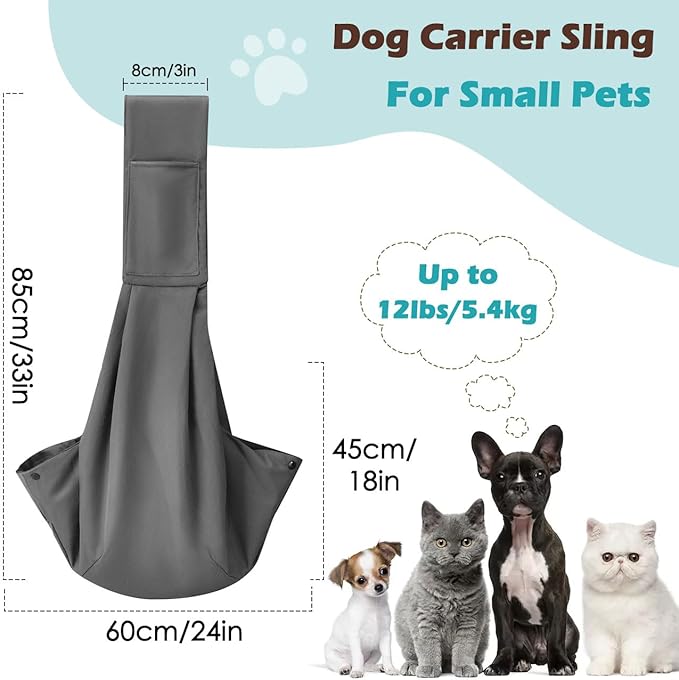 Pawaboo Small Dog Sling Carrier, Reversible Hands Free Dog Sling Carriers for Small Dogs and Cats, Puppy Slings Carrier with Adjustable Strap Buckle & Safety Harness, Puppy Essentials, Dark Gray