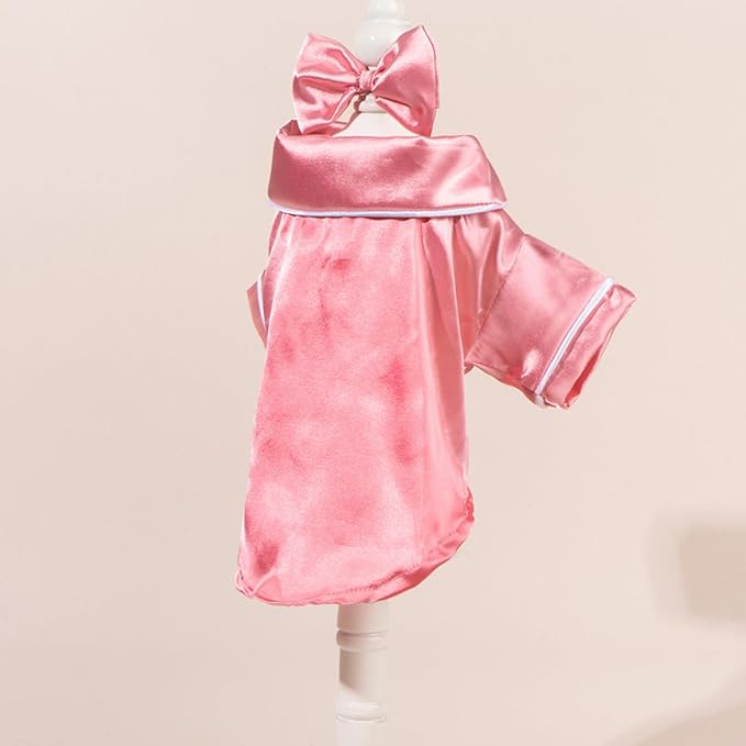 Cat Puppy Costume Elegant Satin Pajamas with Bow Headband 2PCs Set Pet Sleepwear Cute Pet Outfit Cosplay Partywear Photoshoots (Pink Set,Medium)