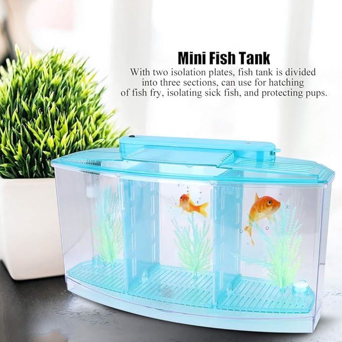 HEEPDD Triple Chamber Fish Breeder Box for Aquarium, Transparent Acrylic Small Fishes Breeding Isolation Box with Six LED Lights and Water Change Valve Breeder for Fish Tank (Blue)