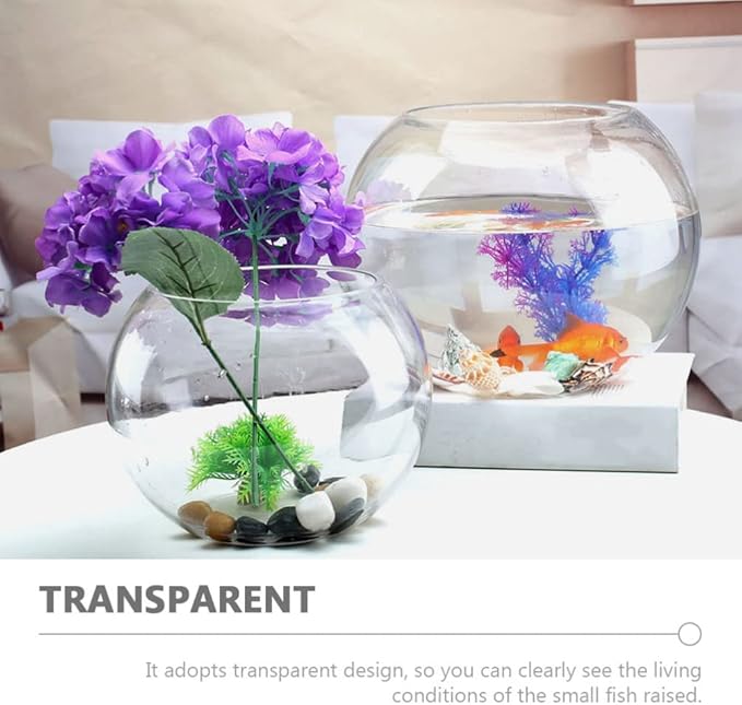 Round Glass Fish Bowl Clear Desktop Aquarium for Small Fish Hydroponics Decor for Home Office Garden