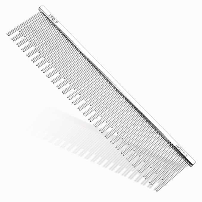 6.1" Cat Carding Dual Tooth Comb for Long Haired Cats & Dogs Ragdoll Round Corners Prevent Friction and Breakage Chrome Finish(M, Dual)