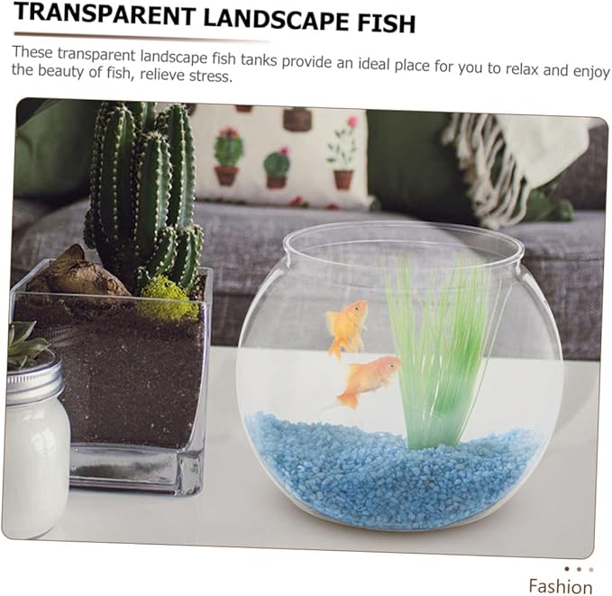 DOITOOL 2pcs Round Plastic Fish Bowls Large Desktop Aquariums for Betta and Goldfish Tabletop Adornment Office Decor
