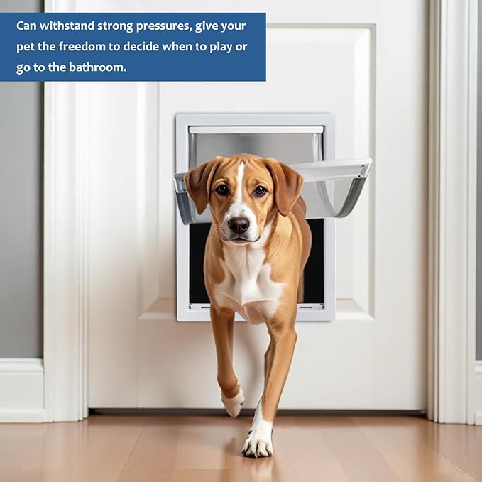 CEESC Large Dog Door with Soft Transparent Magnetic Flap and Snap-in Closing Panel, Premium PVC Plastic Pet Door for Large Dogs(XL,White)