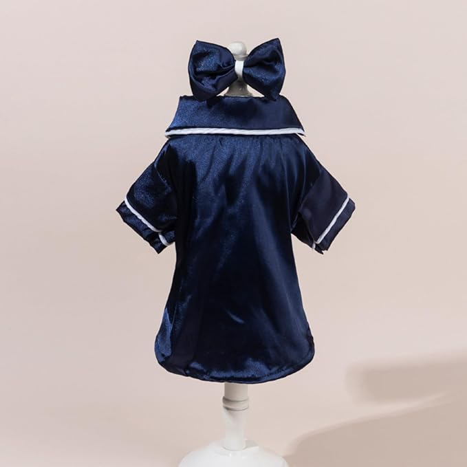 Cat Puppy Costume Elegant Satin Pajamas with Bow Headband 2PCs Set Pet Sleepwear Cute Pet Outfit Cosplay Partywear Photoshoots (Blue Set,Small)