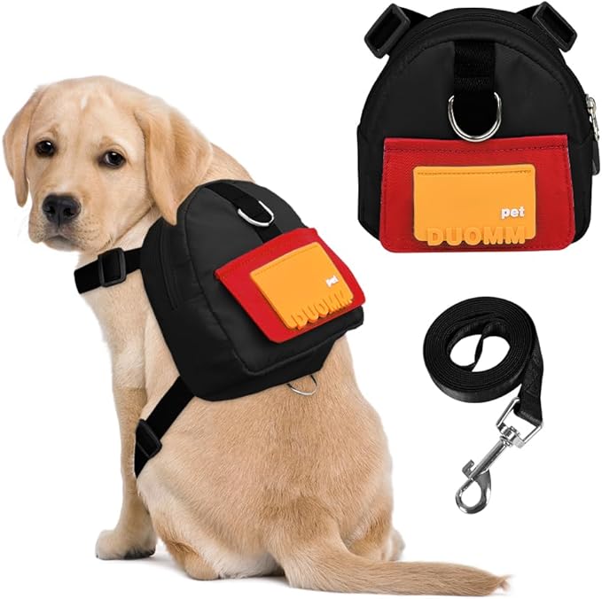 Dog Backpack for Small Dogs to Wear,Cute Pet Puppy Harness Backpacks with Leash Adjustable Dog Self Carrier Bag for Travel Hiking Daily Walking (S, Black)