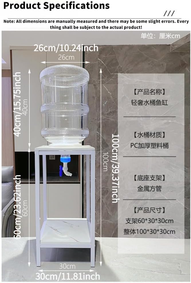 Upcycled Aquarium Kit with Stand - 5 Gallon Fish Tank Starter Kit with Drain Valve & Feeding Port for Easy Cleaning (Iron Stand)