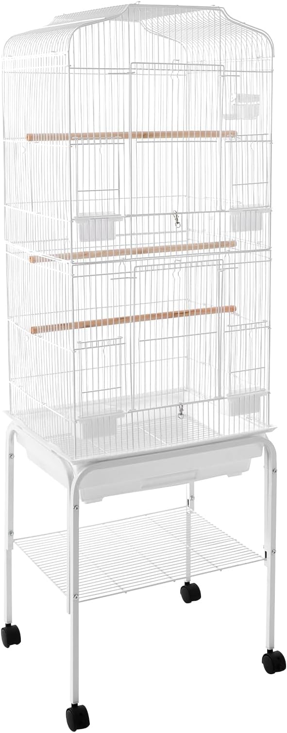 54 inch Large Parrot Bird Cage, Medium Small Bird Cage with Detachable Rolling Stand, Durable Wrought Iron Parakeet Cages for Parakeets Finches Canaries Lovebirds Cockatiels Budgies