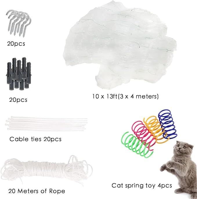 Cat Balcony Net Cat Netting Balcony Rail Net Cat PET Balcony Anti Fall Netting Cat Fence Nets Transparent Nylon Pet Mesh Fence Anti Fall Netting for Balcony Window Stairs (10 * 13ft, White)