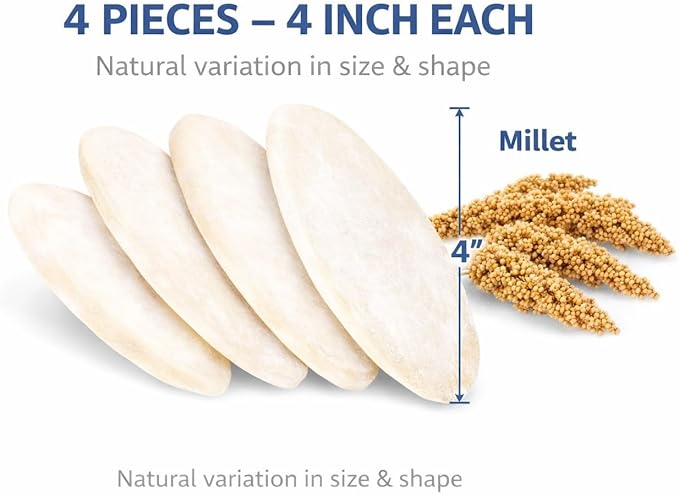 Farm to Feathers™ Bird Millet & Cuttlebone Bundle – USA Grown Millet Sprays for Parakeets, Budgies, Cockatiels, Finches & Canaries – 1 lb Tips and Tails Millet + 4” Cuttlebone (4 Pack)