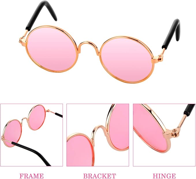 10 Pieces Cat Dog Sunglasses Funny Pet Glasses Round Metal Small Classic Retro Sunglasses Pet Hippie Cute Dog Cat Cosplay Party Costume Photo Props Cosplay Glasses(Mixed Color)