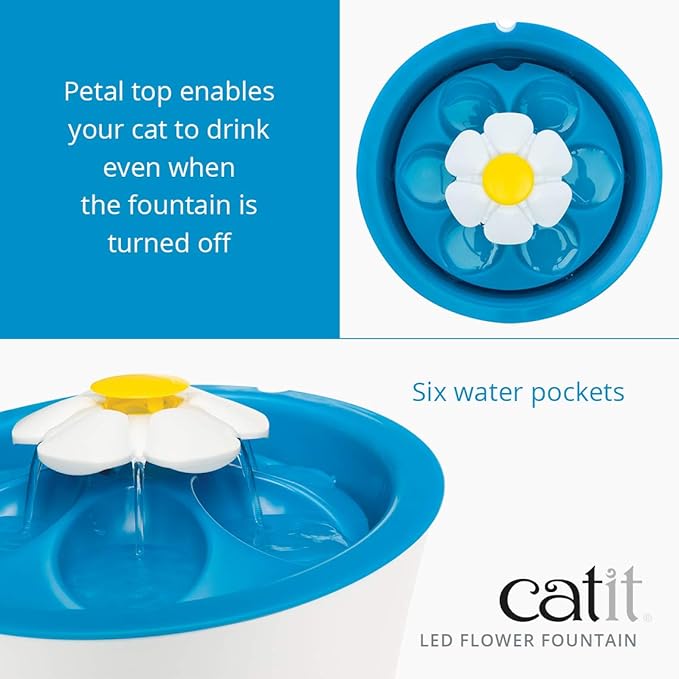 Catit LED Flower Fountain with Triple Action Filter, Cat Drinking Water Fountain, 3 L